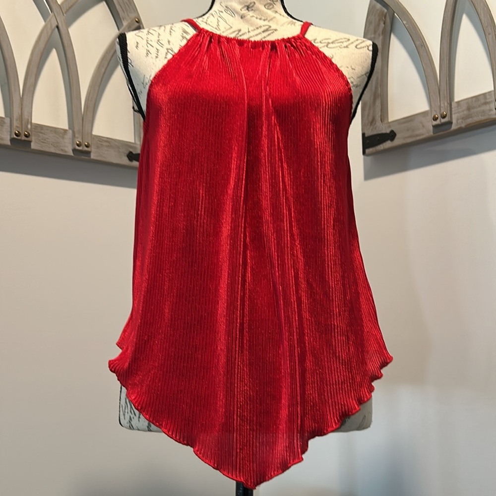 Elegant Red Halter Top Silky Sheen Look & Feel Slight Texture Flowy Size Small
